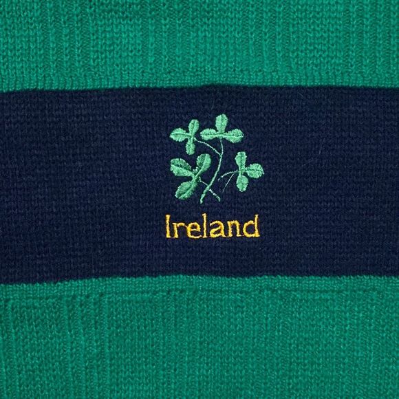 Quill's Woolen Market Ireland Green Blue Hand Knit Cable Knit Sweater Men Small - Picture 2 of 7
